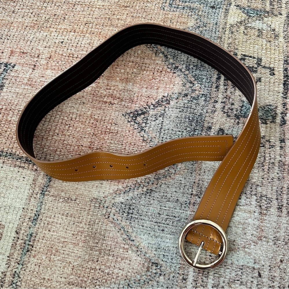 Ann Taylor Brown Leather Gold Circle Belt sz M/L